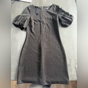Tommy Hilfiger Womens Black Textured Puff Sleeve Sheath Dress Size 8 Gold Zipper